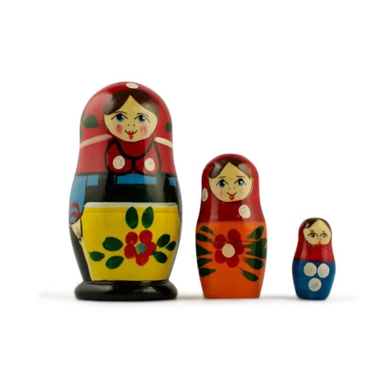 Set Of 3 Folk Girls In Blue Scarf Wooden Nesting Dolls 3.5 Inches Babykids_Bestpysanky