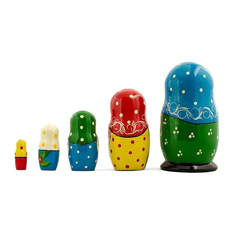 Set Of 5 Folk Girls Wooden Nesting Dolls 5.5 Inches Babykids_Bestpysanky