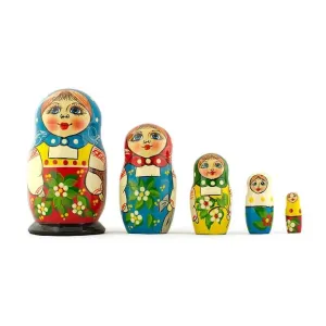 Set Of 5 Folk Girls Wooden Nesting Dolls 5.5 Inches Babykids_Bestpysanky