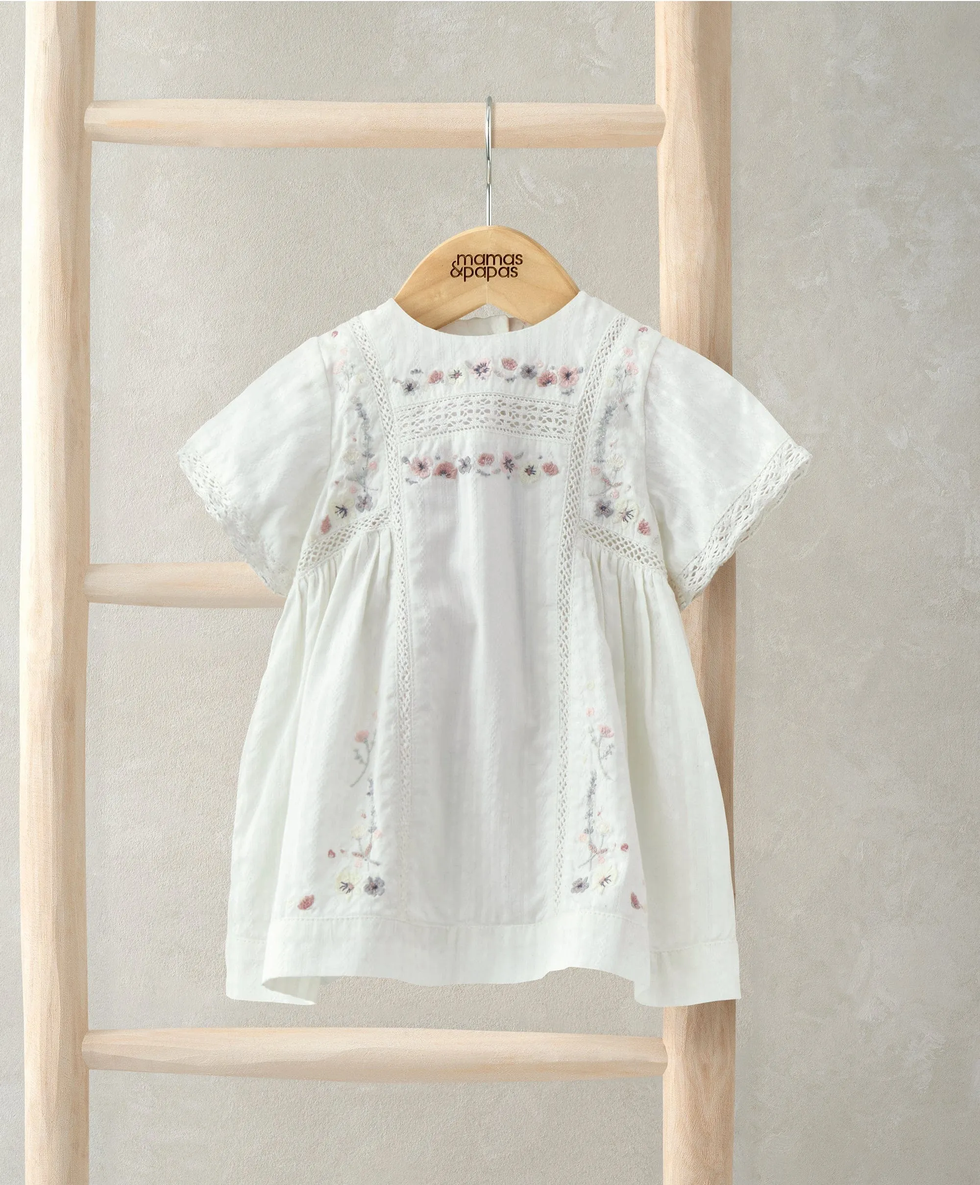 Short Sleeve Cotton Embroided Dress - Floral Print Babykids Mamas & Papas