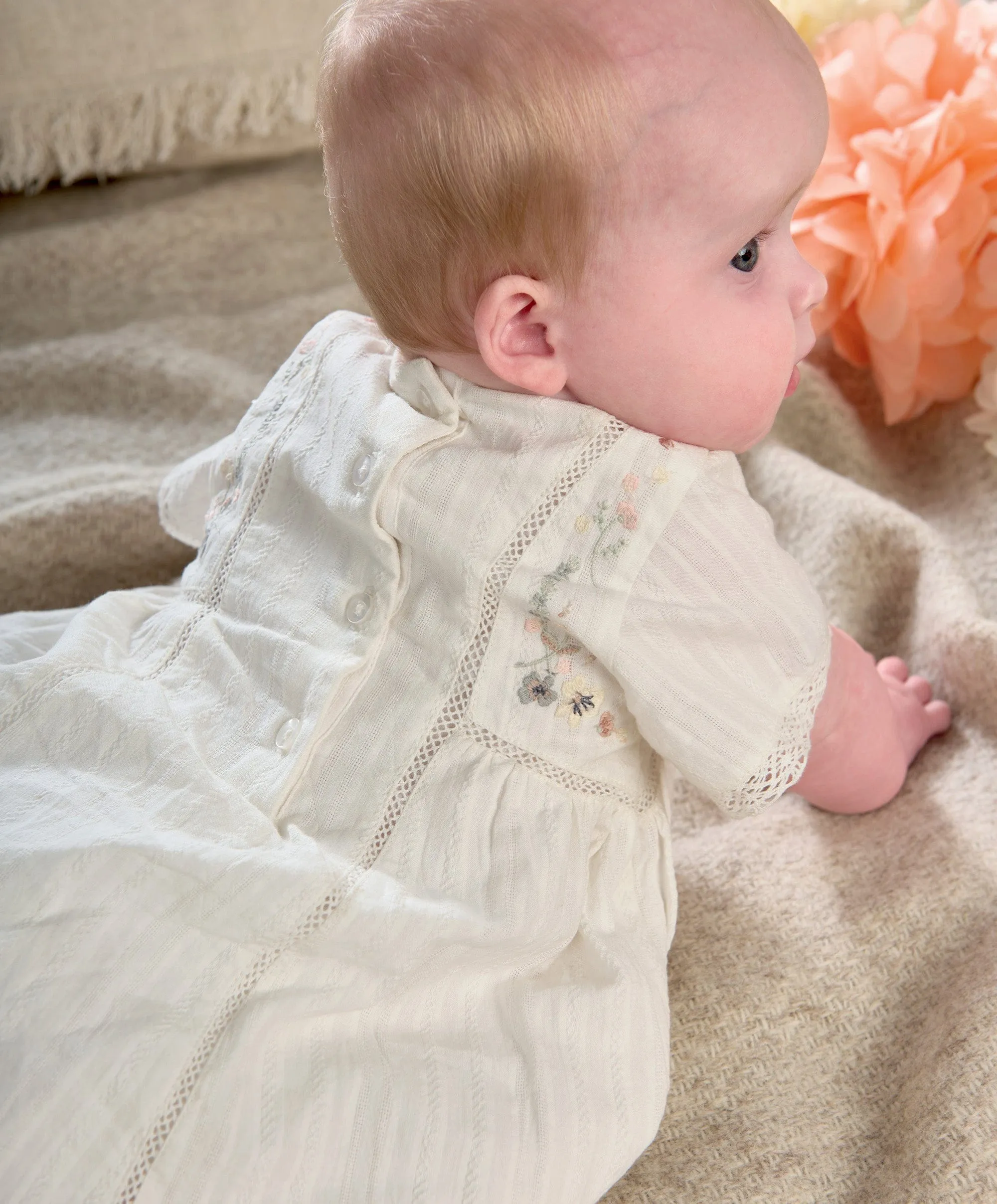 Short Sleeve Cotton Embroided Dress - Floral Print Babykids Mamas & Papas