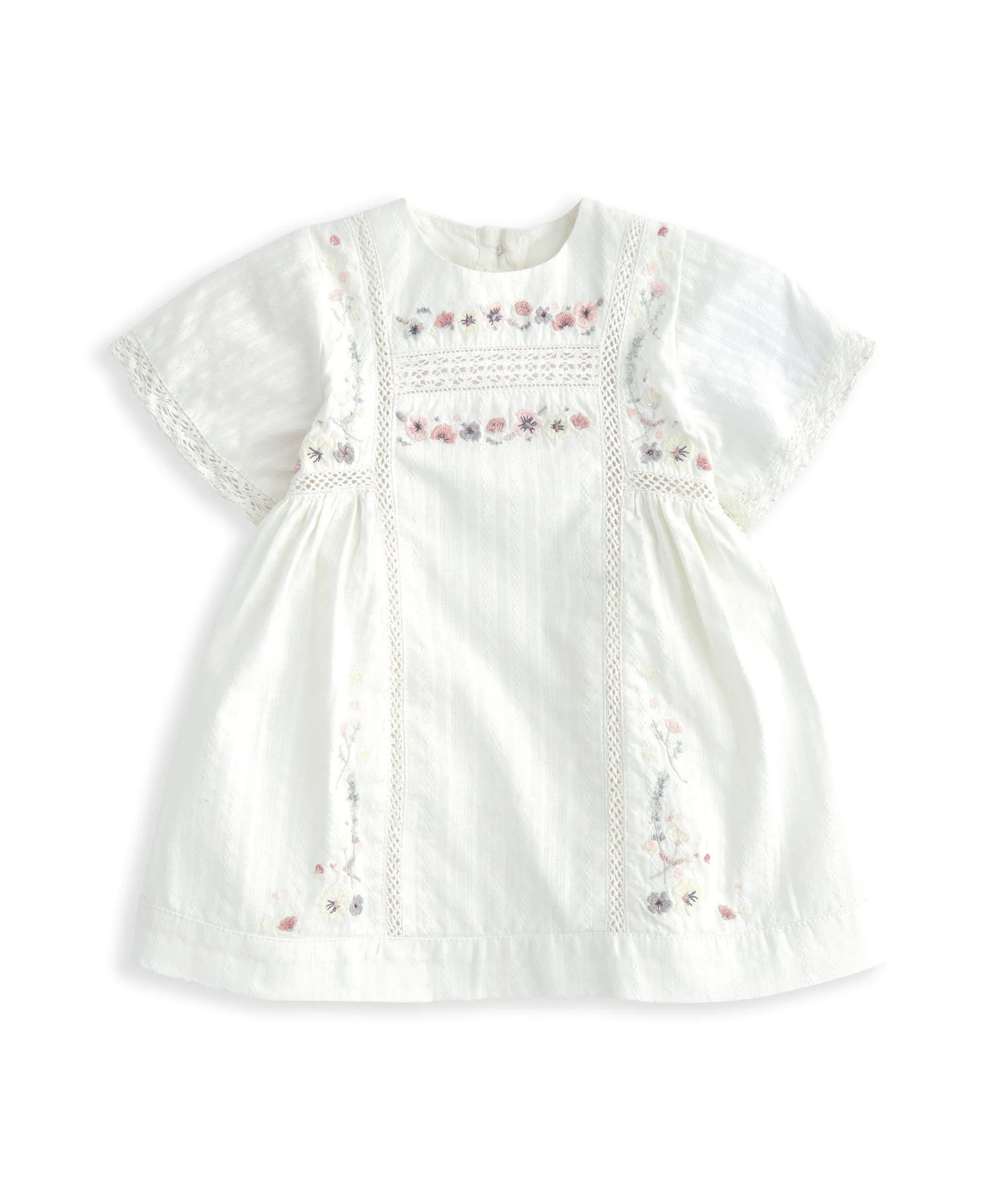 Short Sleeve Cotton Embroided Dress - Floral Print