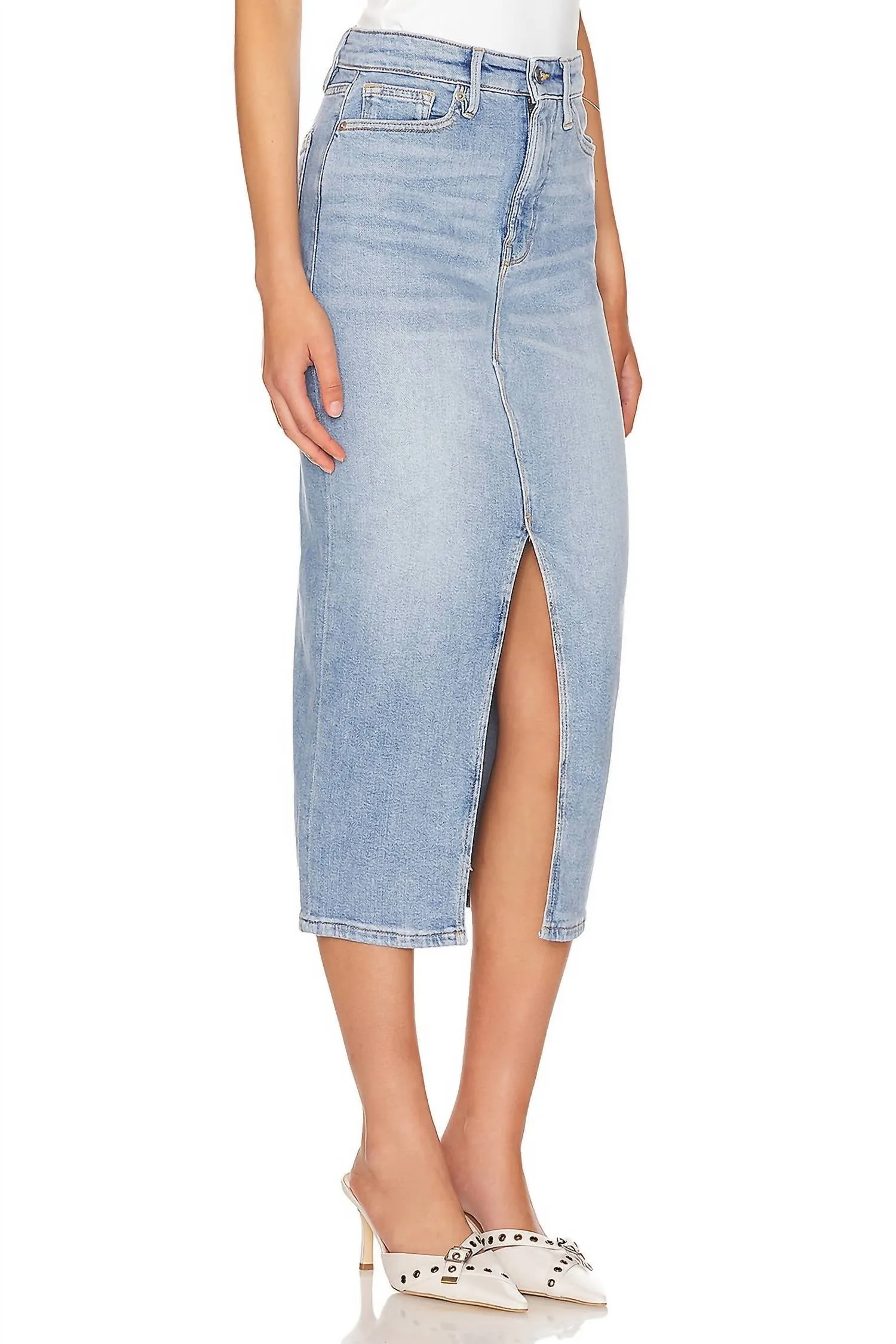 Slit Front Midi Skirt In Blue598