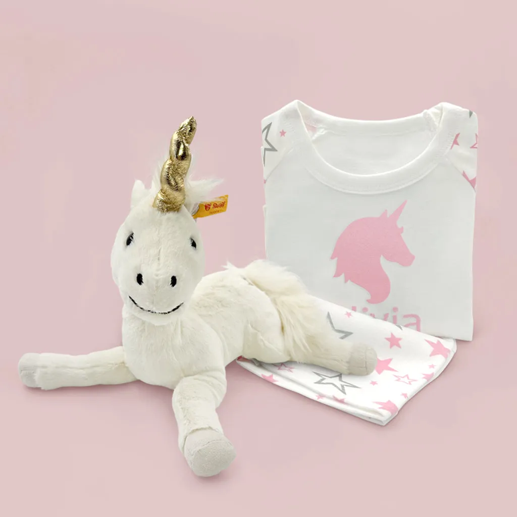 Steiff Dangling Unica Unicorn Soft Toy with Personalised Pyjamas