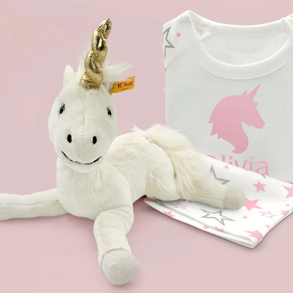 Steiff Dangling Unica Unicorn Soft Toy with Personalised Pyjamas