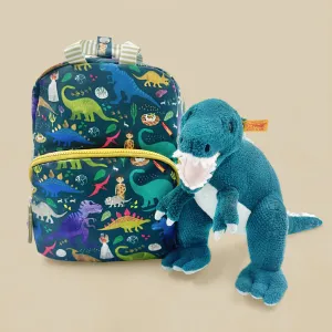 Steiff Thaisen T Rex Soft Toy with Floss & Rock Dino Backpack Gift Set