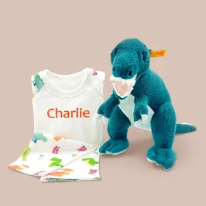 Steiff Thaisen T Rex Soft Toy with Personalised Dinosaur Pyjamas