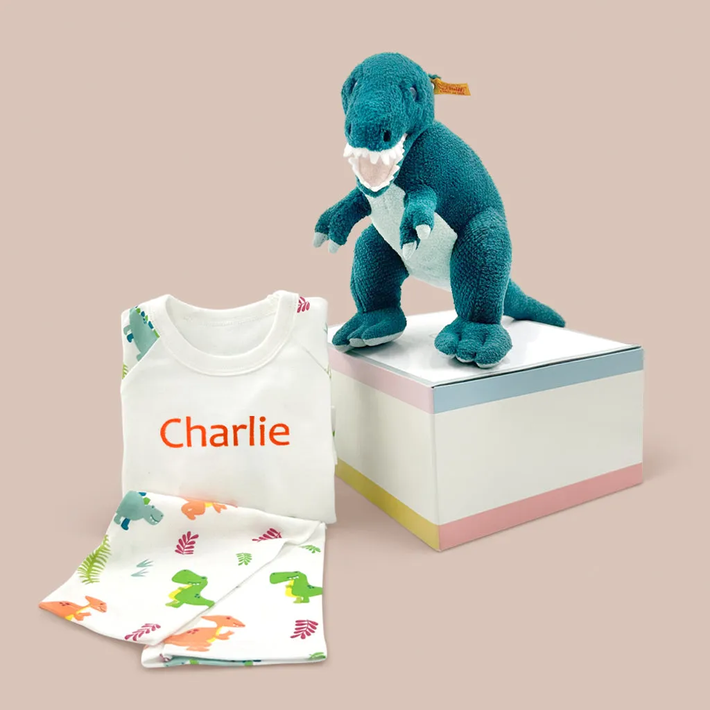 Steiff Thaisen T Rex Soft Toy with Personalised Dinosaur Pyjamas