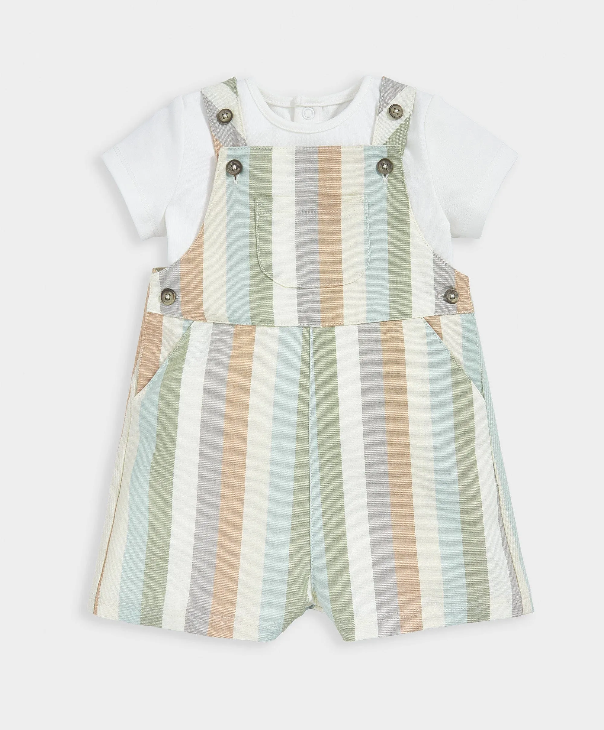 Stripe Woven Dungaree Outfit Set