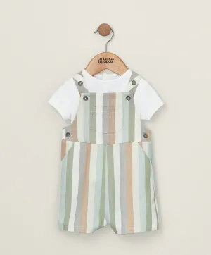 Stripe Woven Dungaree Outfit Set