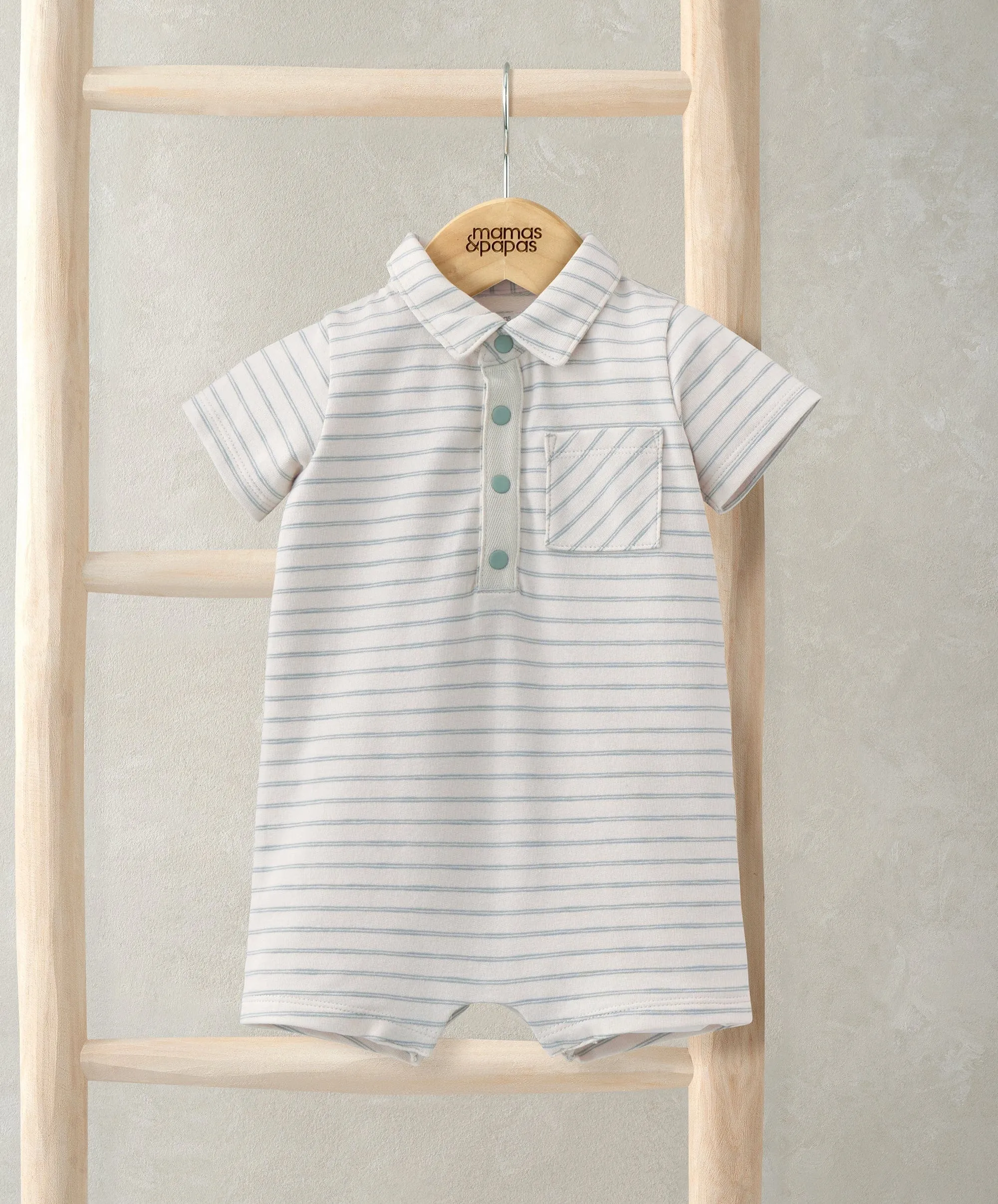 Striped Romper with Collar - White Babykids Mamas & Papas