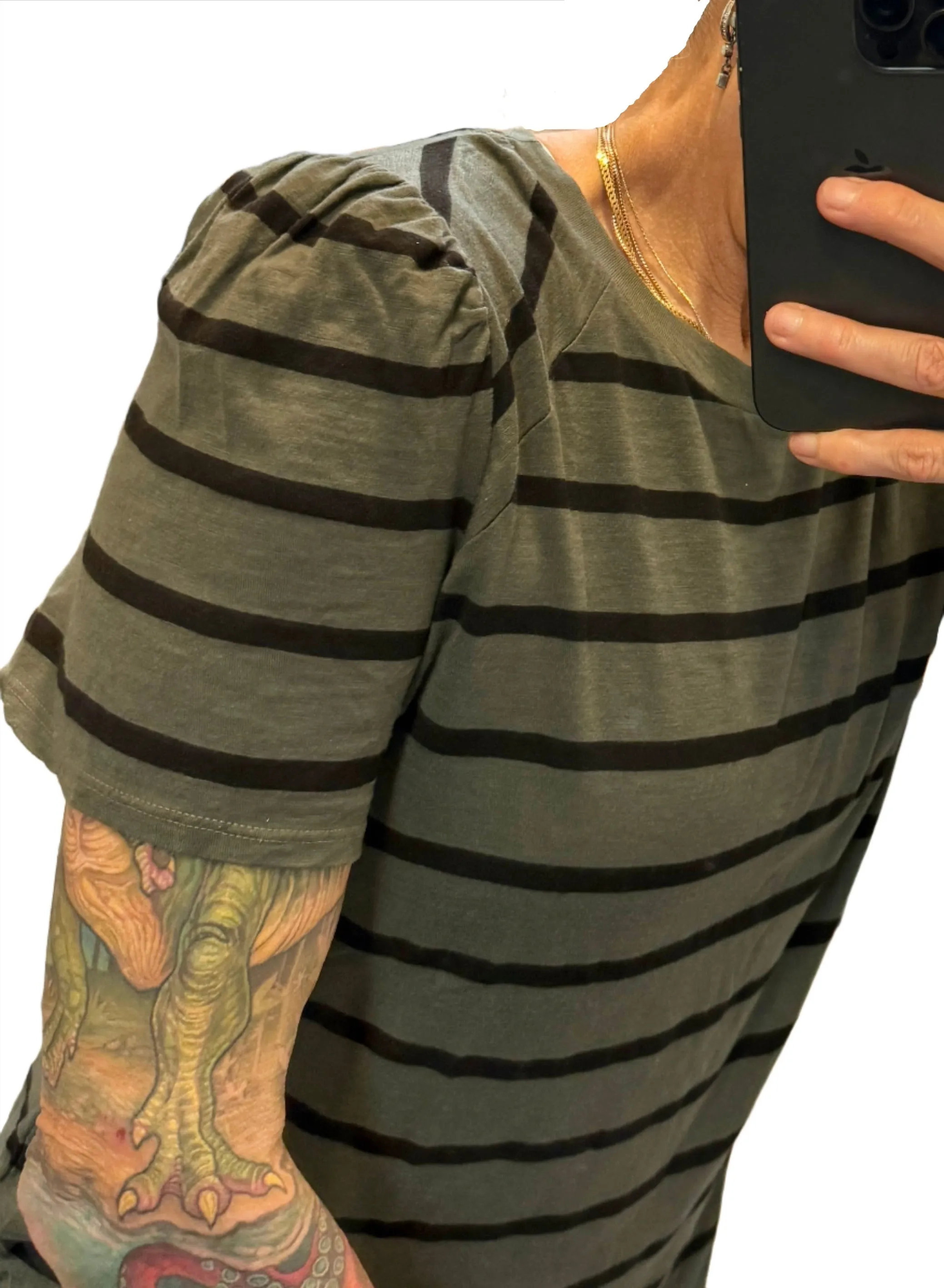 TLA Petite Stripe Puff Sleeve Tee