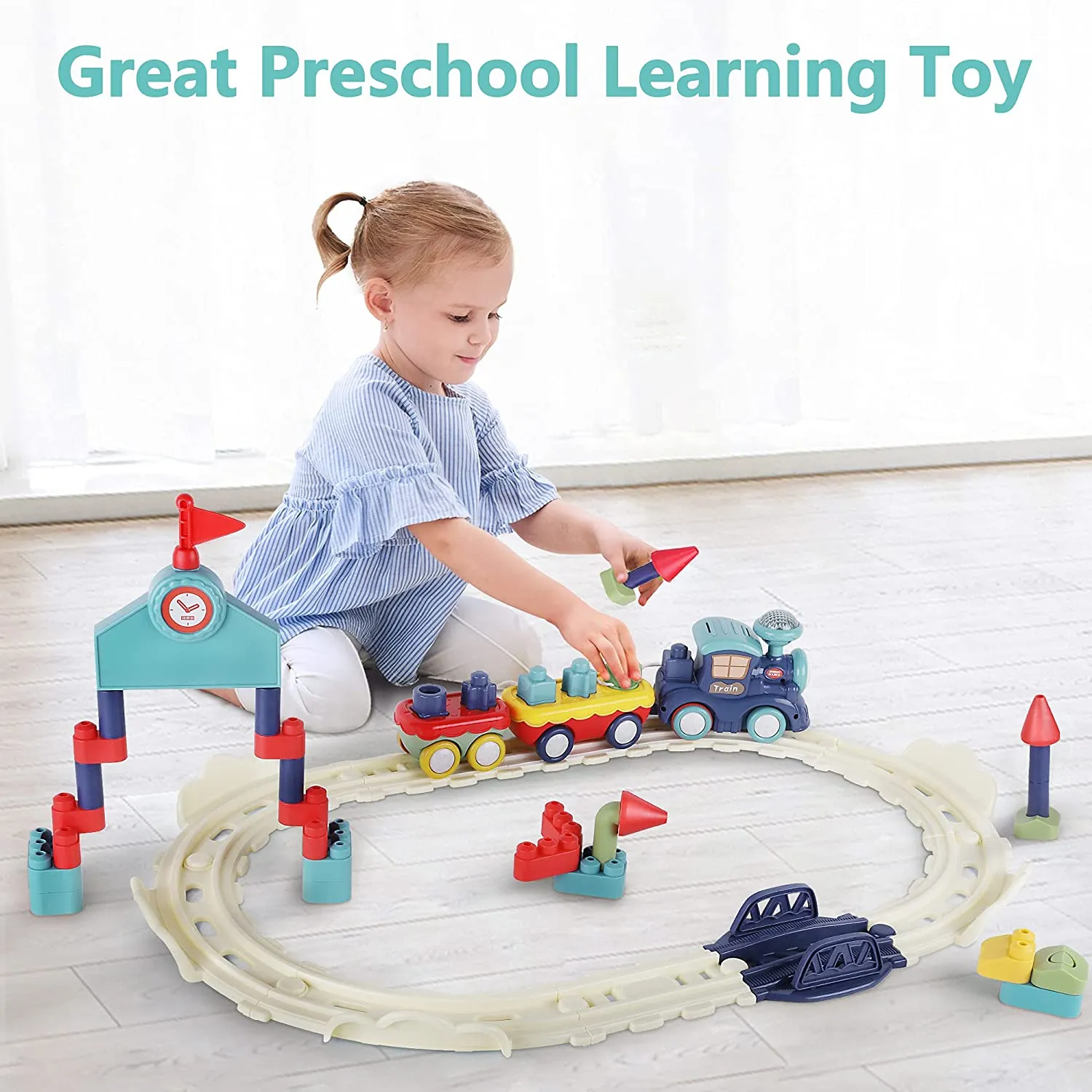 Toddler Train Set Toy with Lights & Sound for Boys Girls