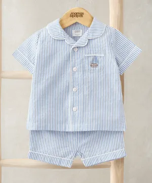 Top & Shorts Set (2 Pieces) - Blue Stripe Babykids Mamas & Papas