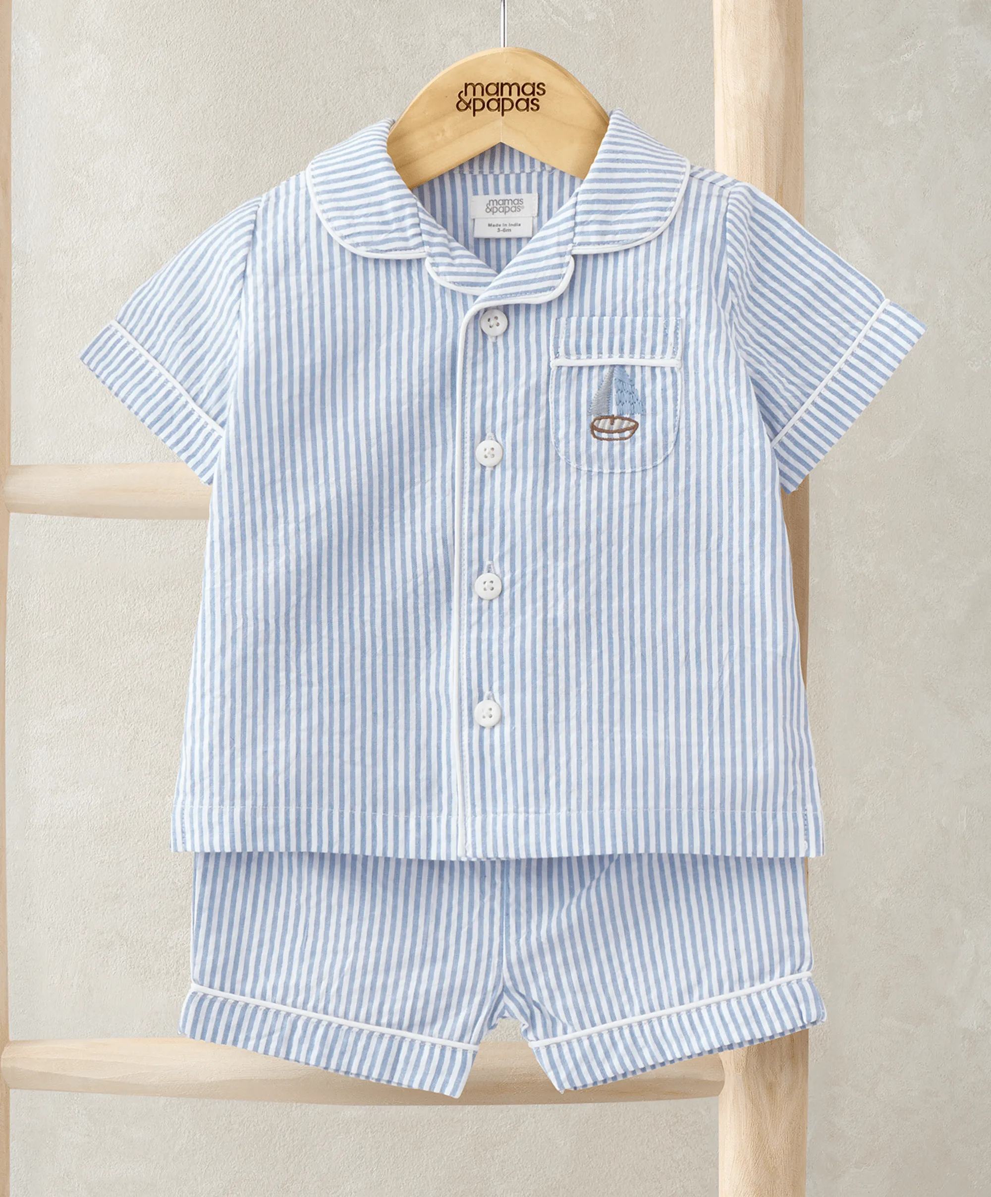 Top & Shorts Set (2 Pieces) - Blue Stripe Babykids Mamas & Papas