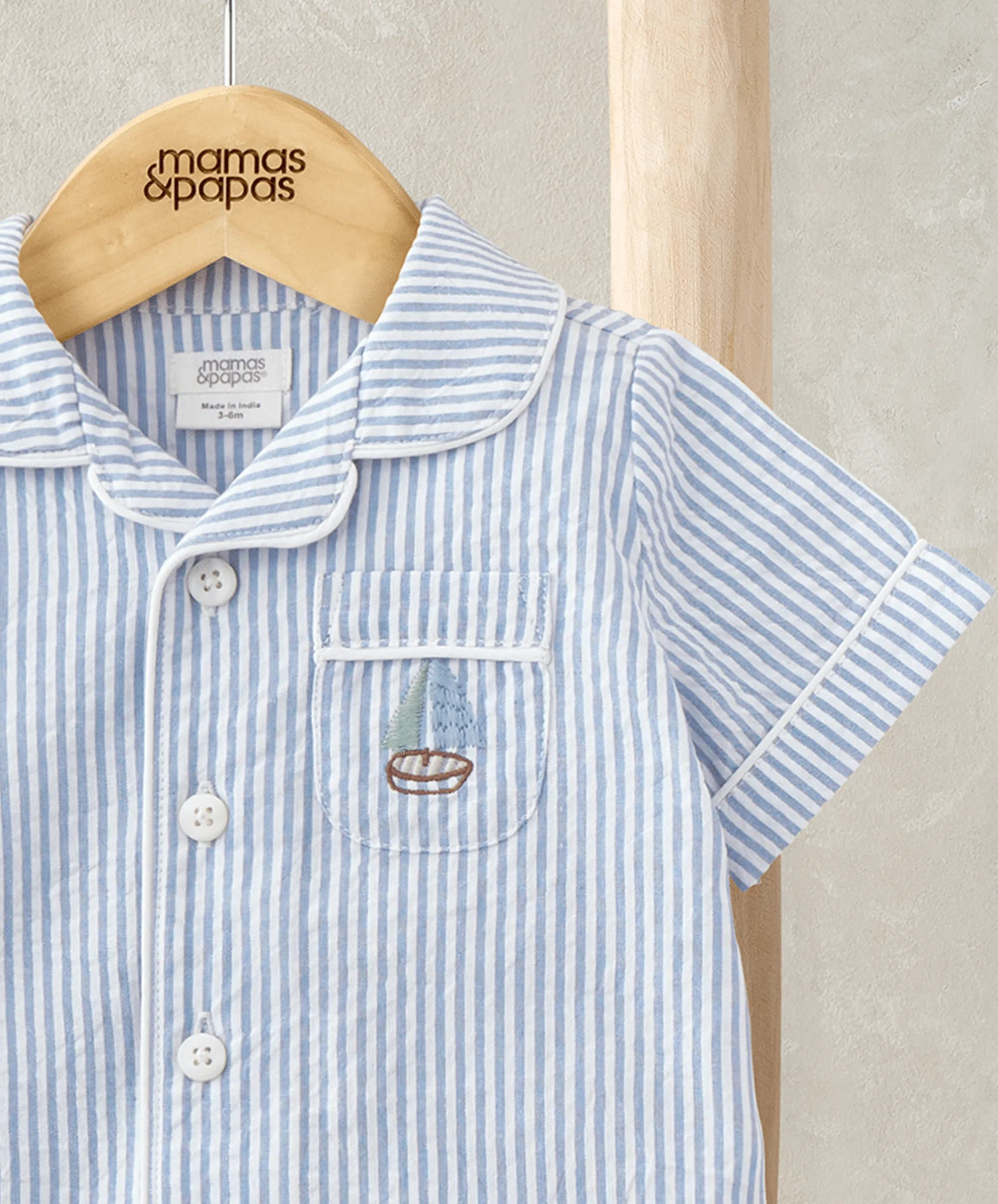 Top & Shorts Set (2 Pieces) - Blue Stripe Babykids Mamas & Papas