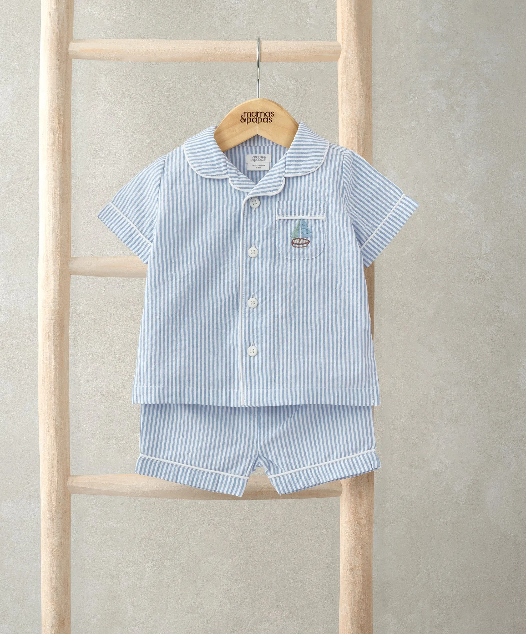 Top & Shorts Set (2 Pieces) - Blue Stripe