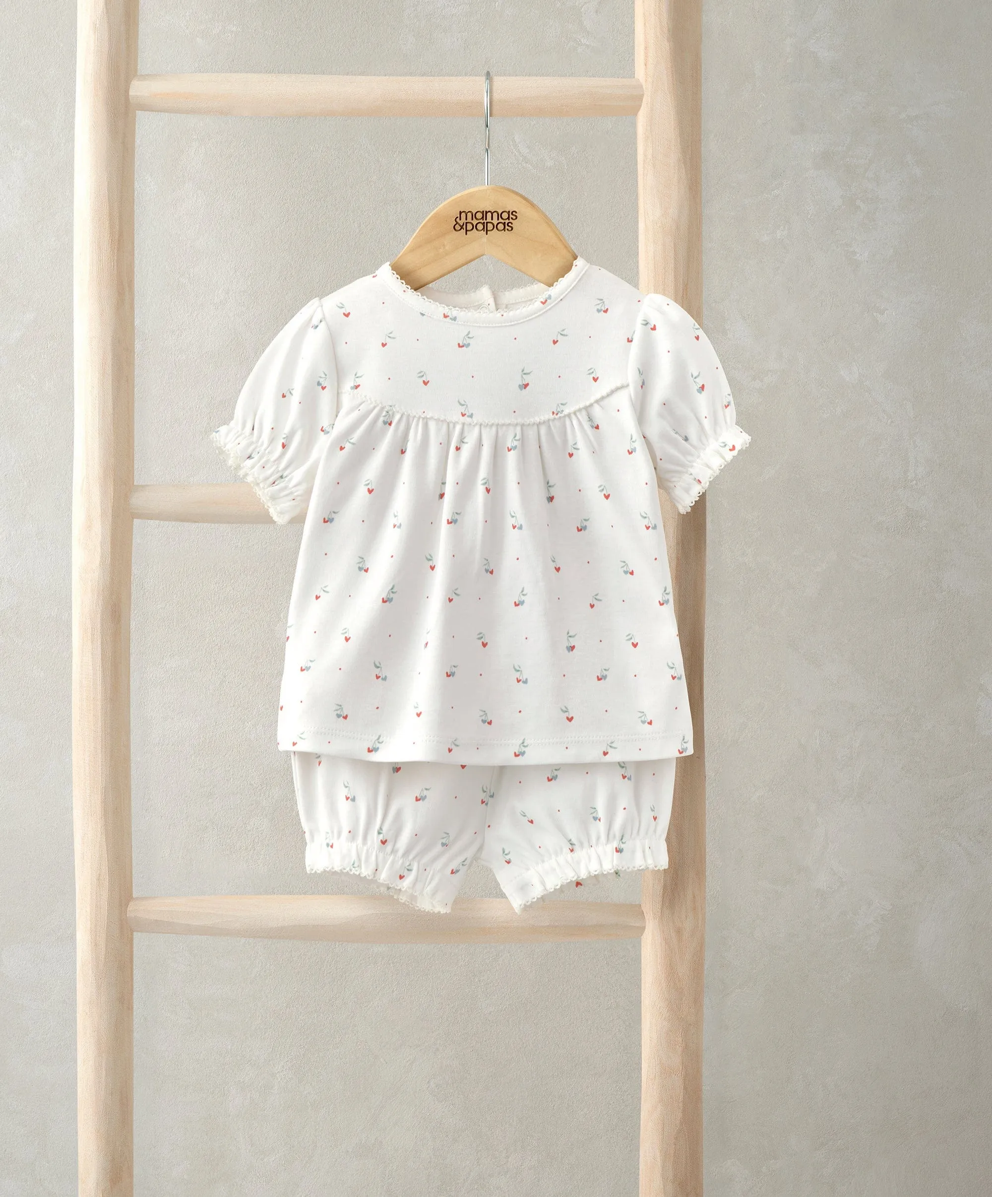 Top & Shorts Set (2 Pieces) - Cherry Hearts Print