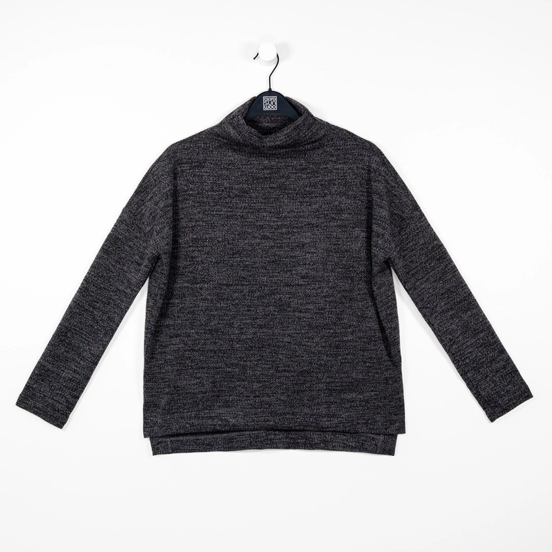 Waffle Knit - Funnel Neck Sweater Top - Smoke - Final Sale!